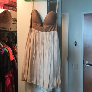 Tan mini dress with brown leather corset detail